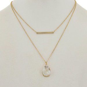 Gold Tone/White Druzy Stone Teardrop Necklace Set